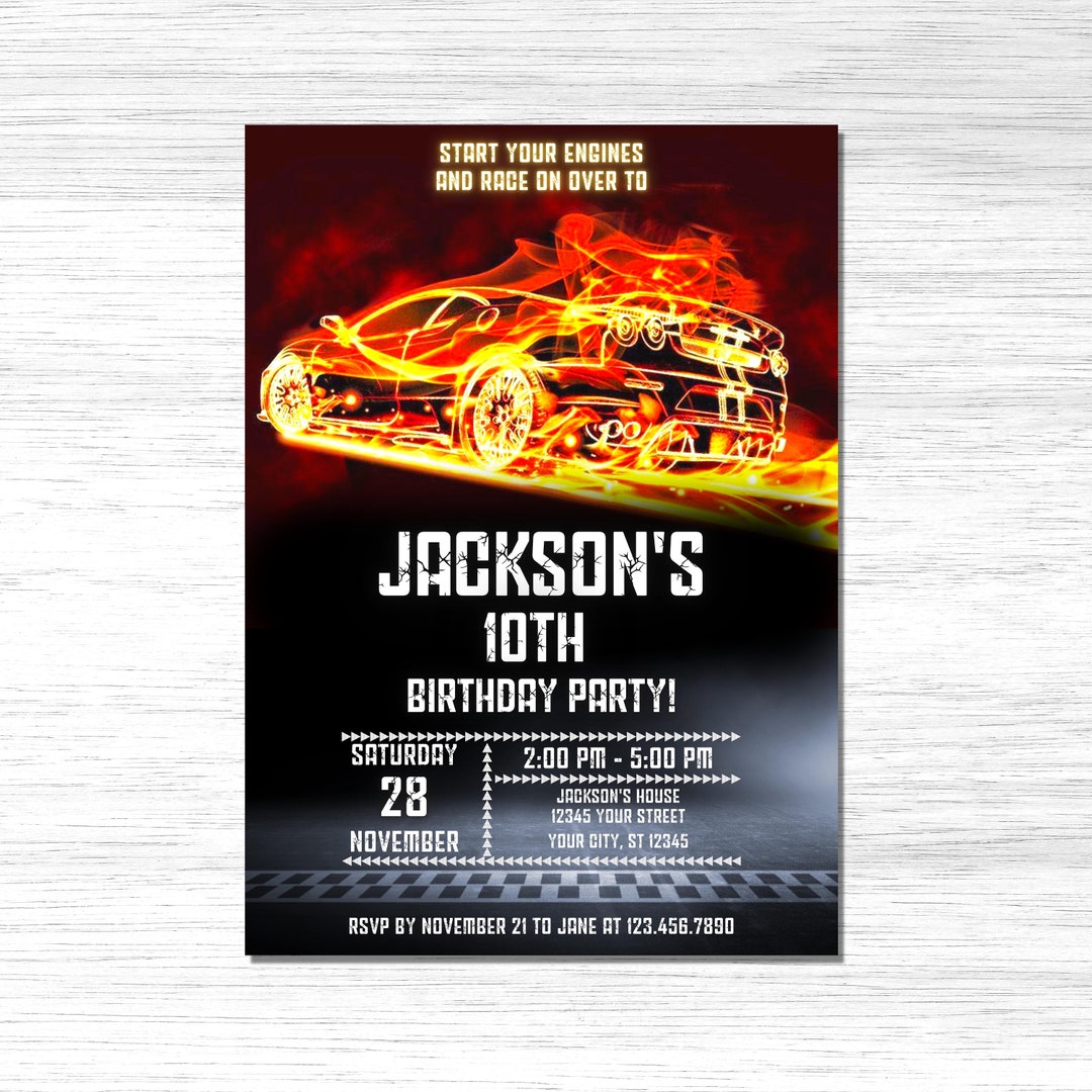Editable Race Car Birthday Party Invitation Digital Template, Kids ...
