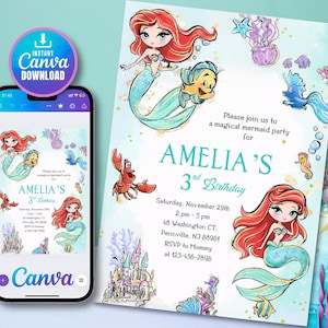 Little Mermaid Invitation Little Mermaid Birthday Invitation Ariel Birthday Invitation Little Mermaid Party Invite EDITABLE Instant Digital
