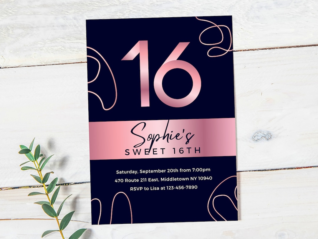 Sweet Sixteen Birthday Invitation, Sweet 16 Birthday Invite, 16th