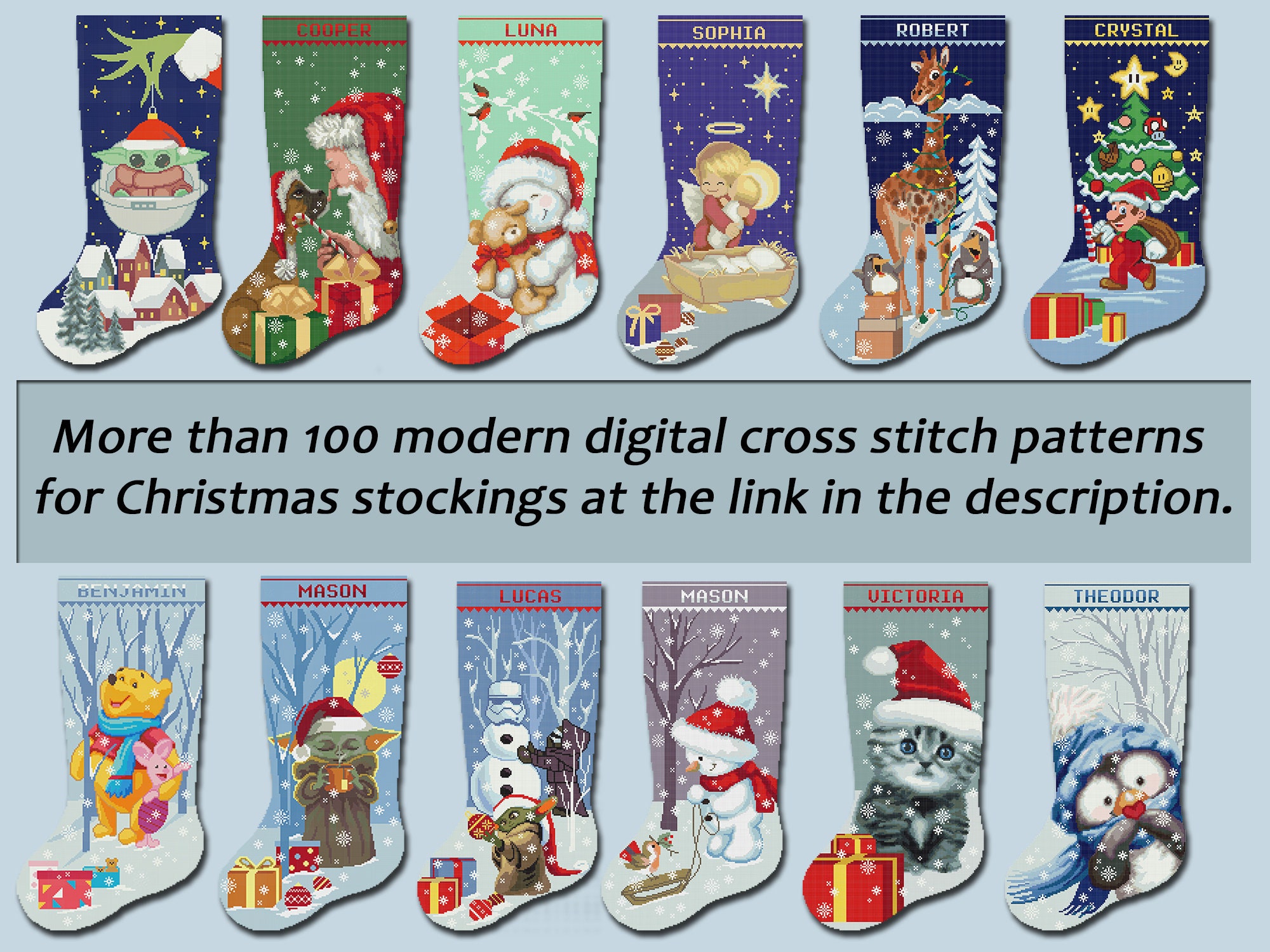 Cross Stitch Kits for Adults, Stamped Personalized Christmas Stockings Cute  Xmas Dinosaur Needlepoint Counted Easy Simple Cross-Stitch Patterns for