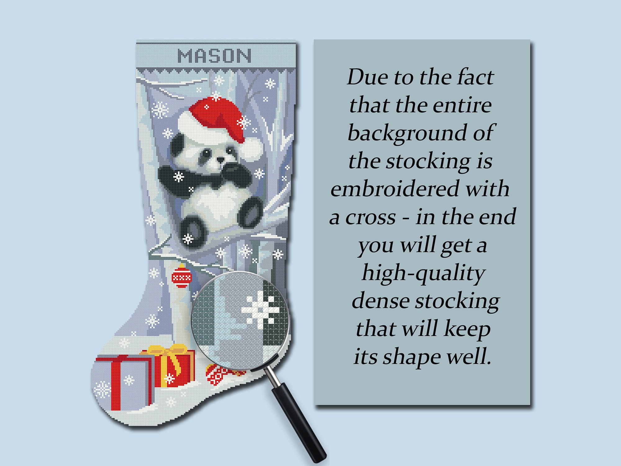 Cross Stitch Kits for Adults, Stamped Personalized Christmas Stockings,  Cute Xmas Panda, Needlepoint Counted Easy Simple Cross-Stitch Patterns for