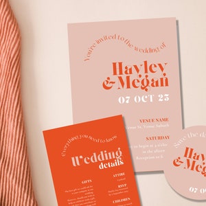 Bold Wavy Wedding Invitation Template | Red and Pink Wedding Invitation | Bright colored wedding invite | Wedding Template | Canva Template