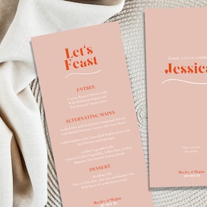 de Menu de mariage ondulé audacieux | Menu de mariage rouge et rose | Menu de mariage aux couleurs vives | Modèle de mariage | Modèle de toile