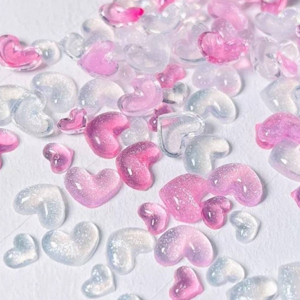 15 Mini Clear Pink Heart Nail Charms Nail Art Embellishments