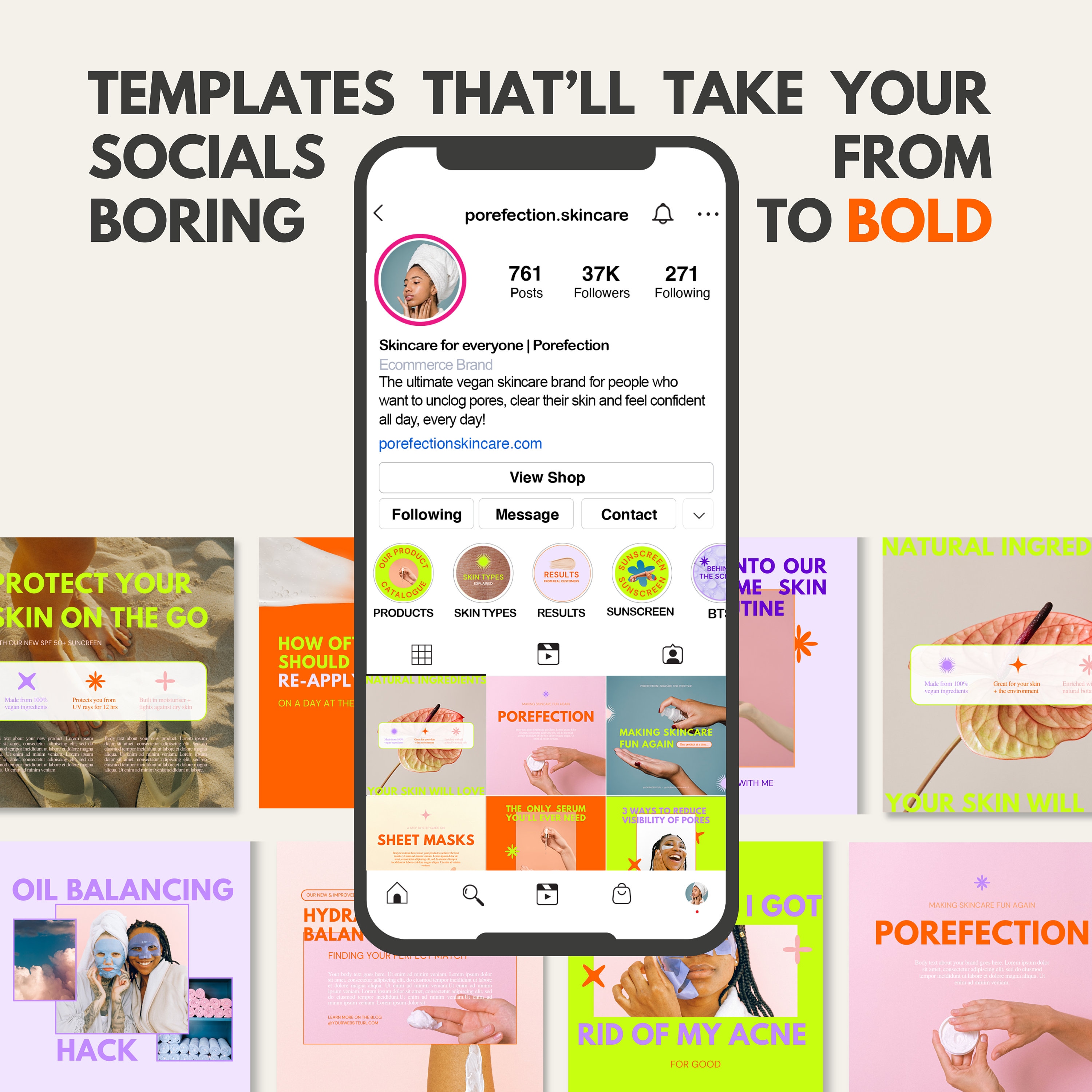 Bright & Bold Social Media Templates | Canva Template Pack for Skincare ...