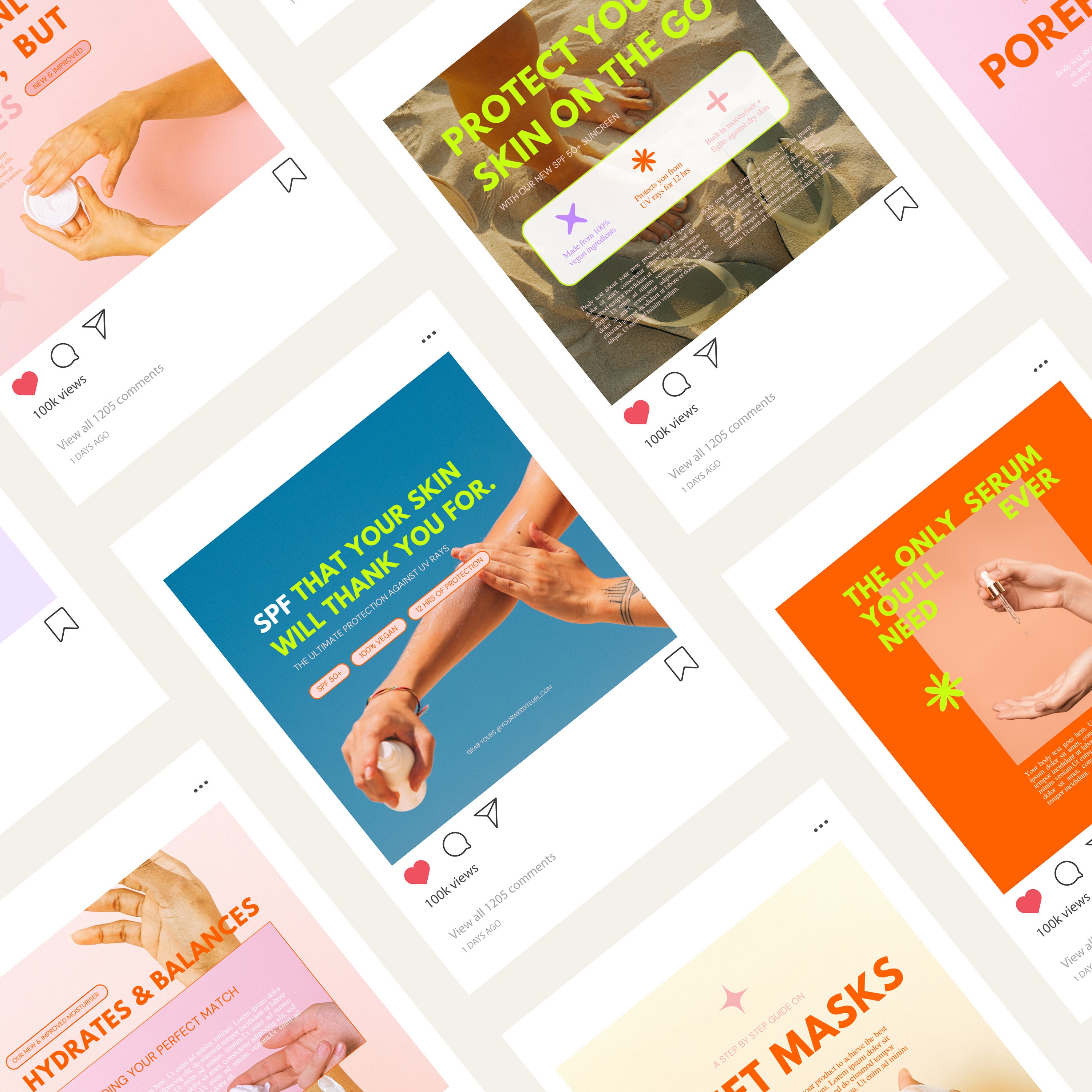 Bright & Bold Social Media Templates | Canva Template Pack for Skincare ...