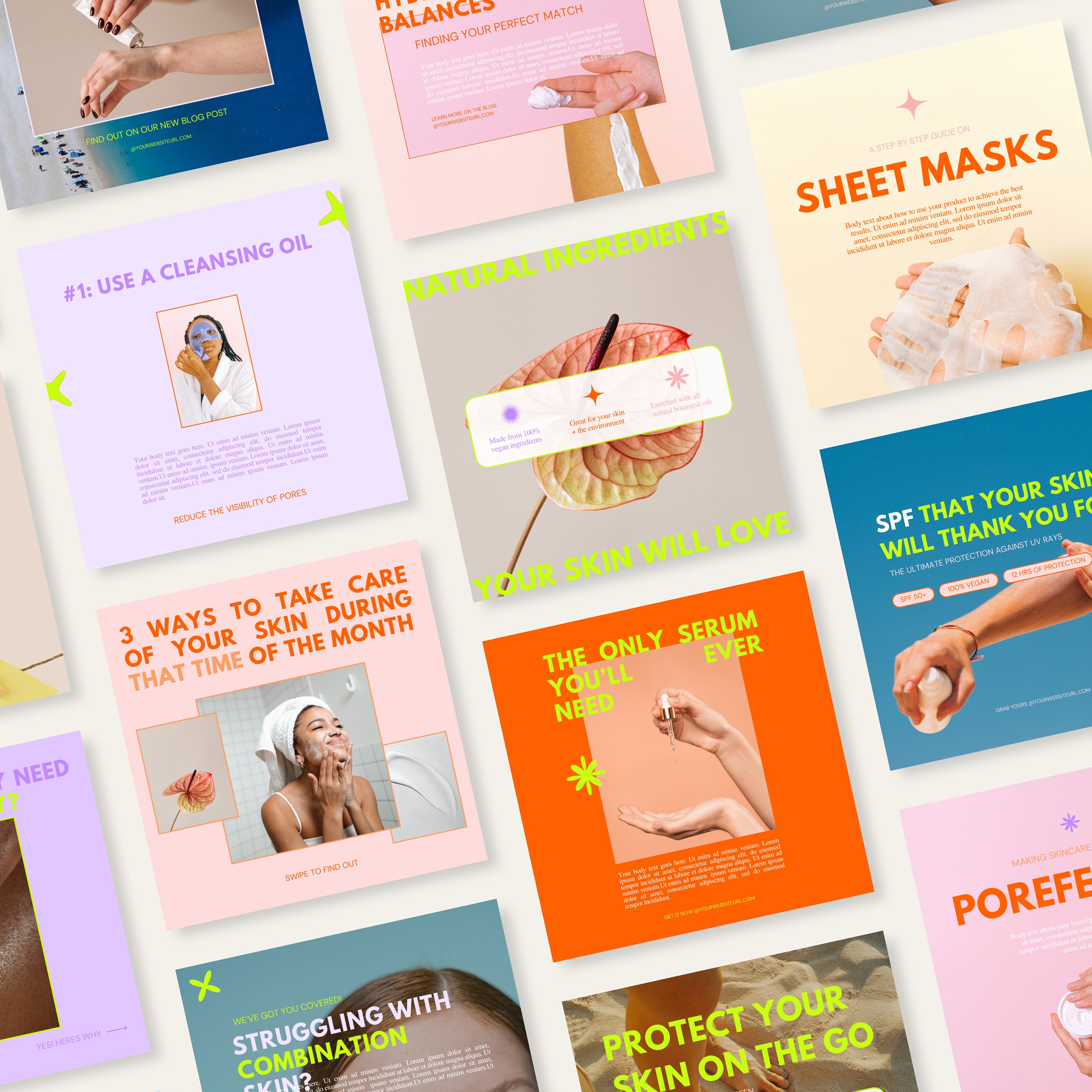 Bright & Bold Social Media Templates | Canva Template Pack for Skincare ...