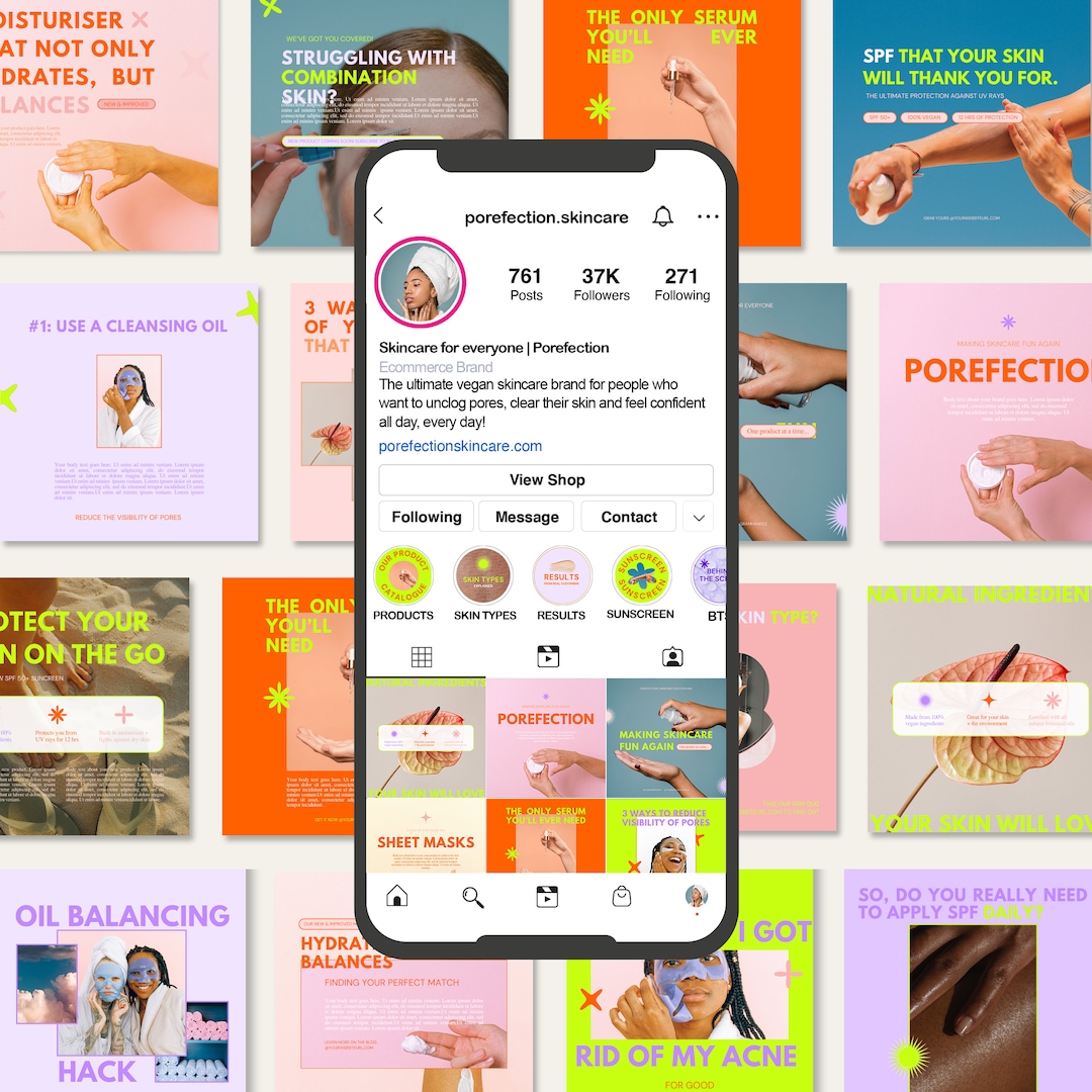Bright & Bold Social Media Templates | Canva Template Pack for Skincare ...