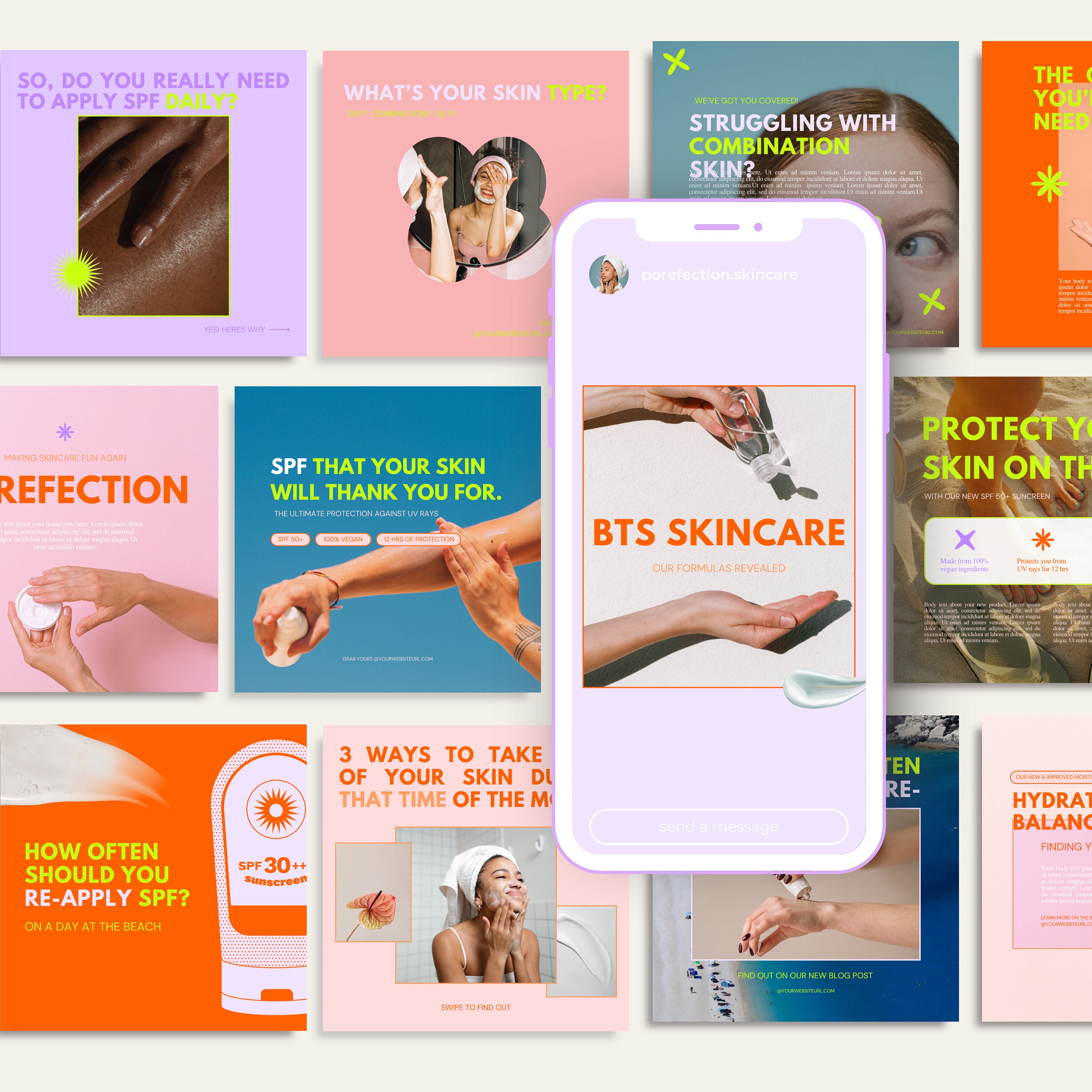 Bright & Bold Social Media Templates | Canva Template Pack for Skincare ...