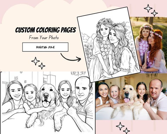 Custom Coloring Book Pages, Personalised Photo To Coloring Page, Printable Coloring Book, Gift For Kids, Digital File