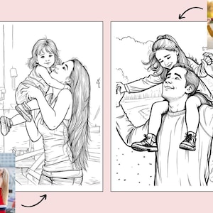 Puede incluir: Dos dibujos en blanco y negro de padres que sostienen a sus hijos sobre sus hombros. El primer dibujo muestra a una mujer sosteniendo a una ni&ntilde;a sobre sus hombros. El segundo dibujo muestra a un hombre sosteniendo a una ni&ntilde;a sobre sus hombros.