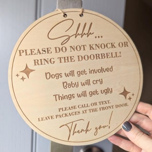 Shhh... Baby Sleeping Sign | Do Not Knock or Ring Doorbell Sign | Door Hanger | Front Door Sign for Quiet Naps | Baby Shower Gift |Wood Sign