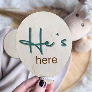 Gepersonaliseerde mijlpaalballonnen voor baby's | 3D-platen van hout en acryl | Maandelijkse fotorekwisieten | Ze is er | Hij is er | It's a Boy Girl-plaquettes