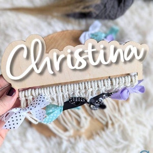 Macrame Bow Holder | Personalised Bow Holder | Nursery Decor | Wall Hanging | Hair Bow Organizer | Wooden Sign | Baby Girl Hair Accessories