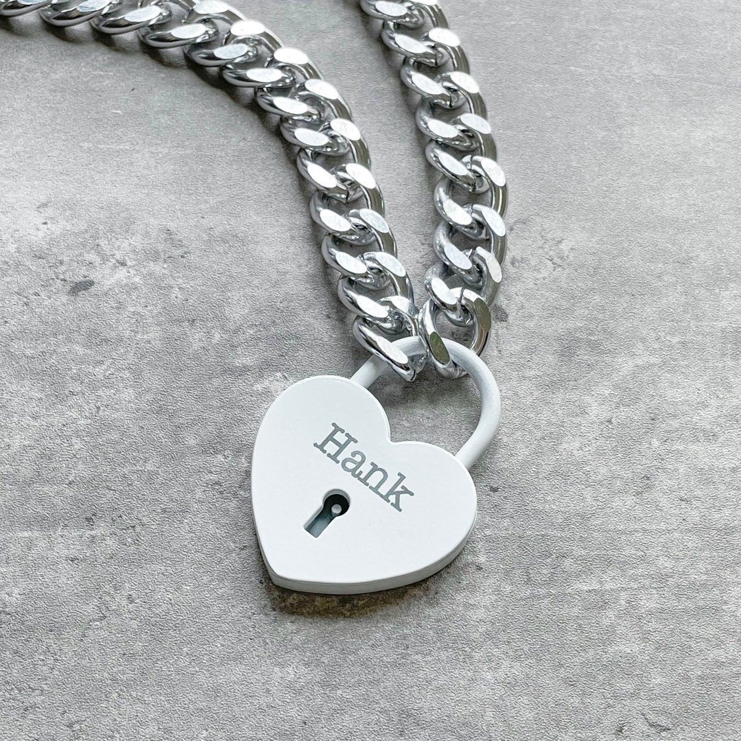 Engraved Lock Necklace Custom Locking Day Collar White Etsy