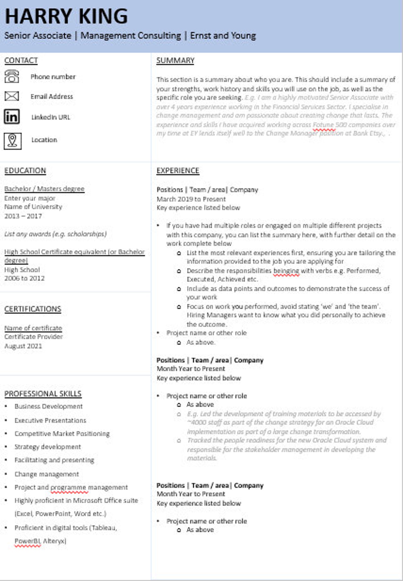Resume Template Professional Resume Template for Google Docs Word