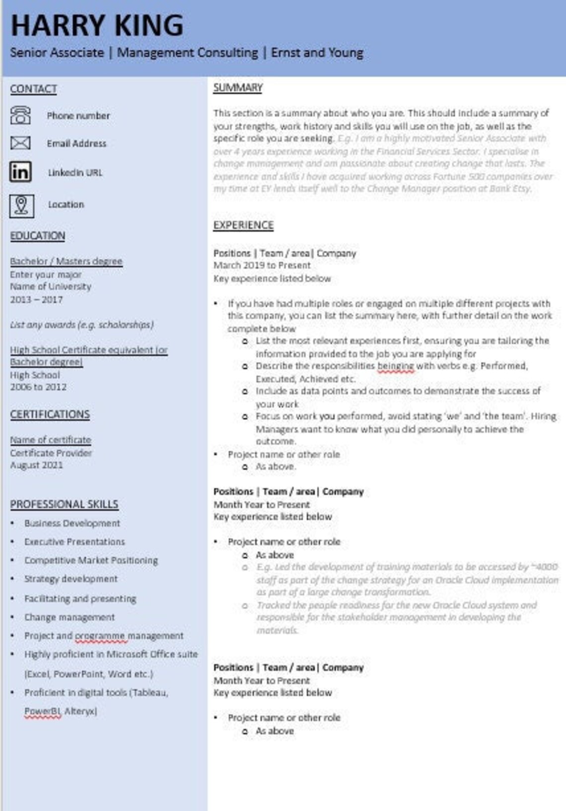 Resume Template, Professional Resume Template for Google Docs, Word