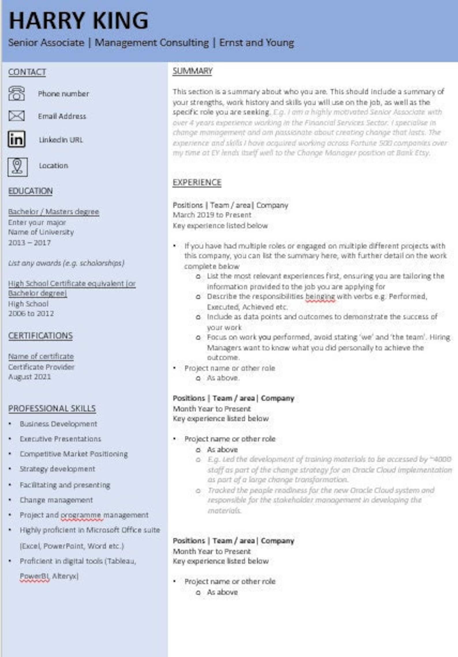 Resume Template Professional Resume Template for Google Docs Word