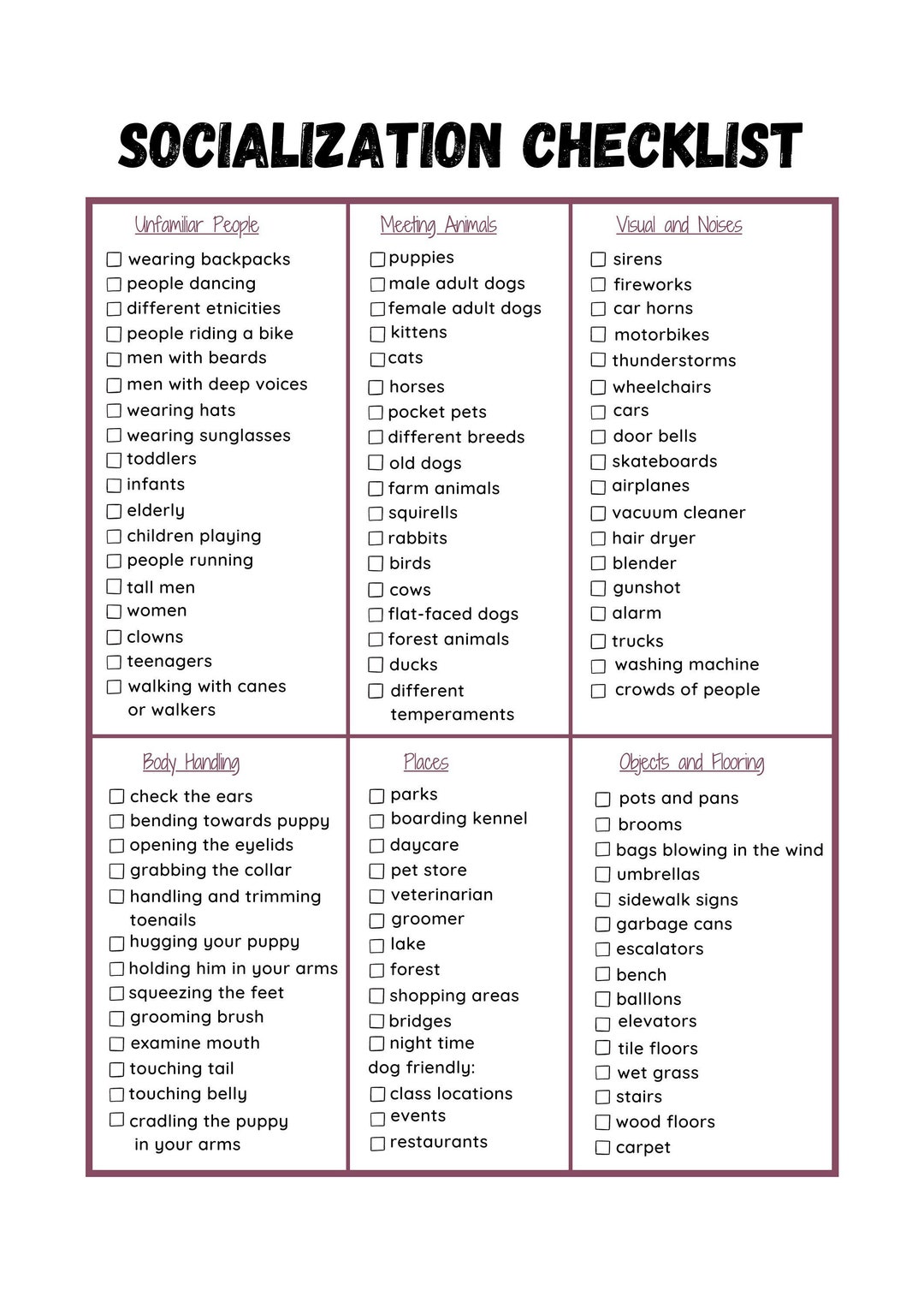 New Puppy Socialization Printable Checklist Dog - Etsy