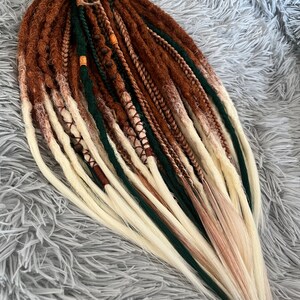 Boho dreadlocks Ginger synthetic dreads Double ended dreadlock Light orange to blonde ombré Dreadlock extensions Green dreads Full set image 5