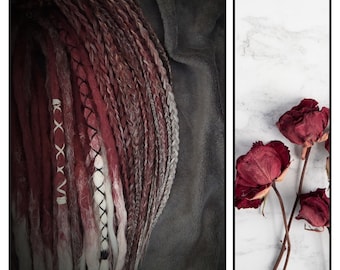 Red & White Crochet Dreadlock Extensions: Synthetic Double Ended Dreads