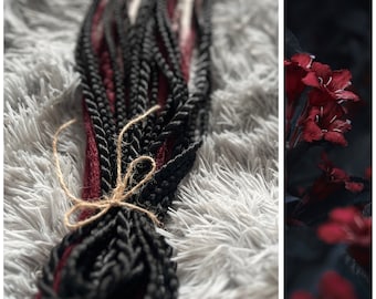 Viking Dreadlock Extensions: Red & Black Synthetic Hair Braids