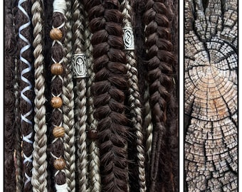 Boho  dreadlocks Mix of double ended dreadlocks and de braids Full set Brown dreads and braids Synthetic braids Dreadlocks extensions