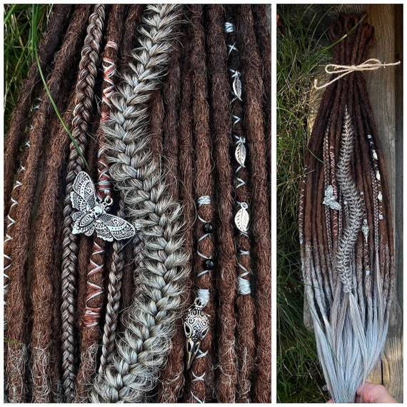 Double ended dreadlock extension Viking dread extension Brown dreads and braids Synthetic braids Silver dreads Single ended dreadlocks