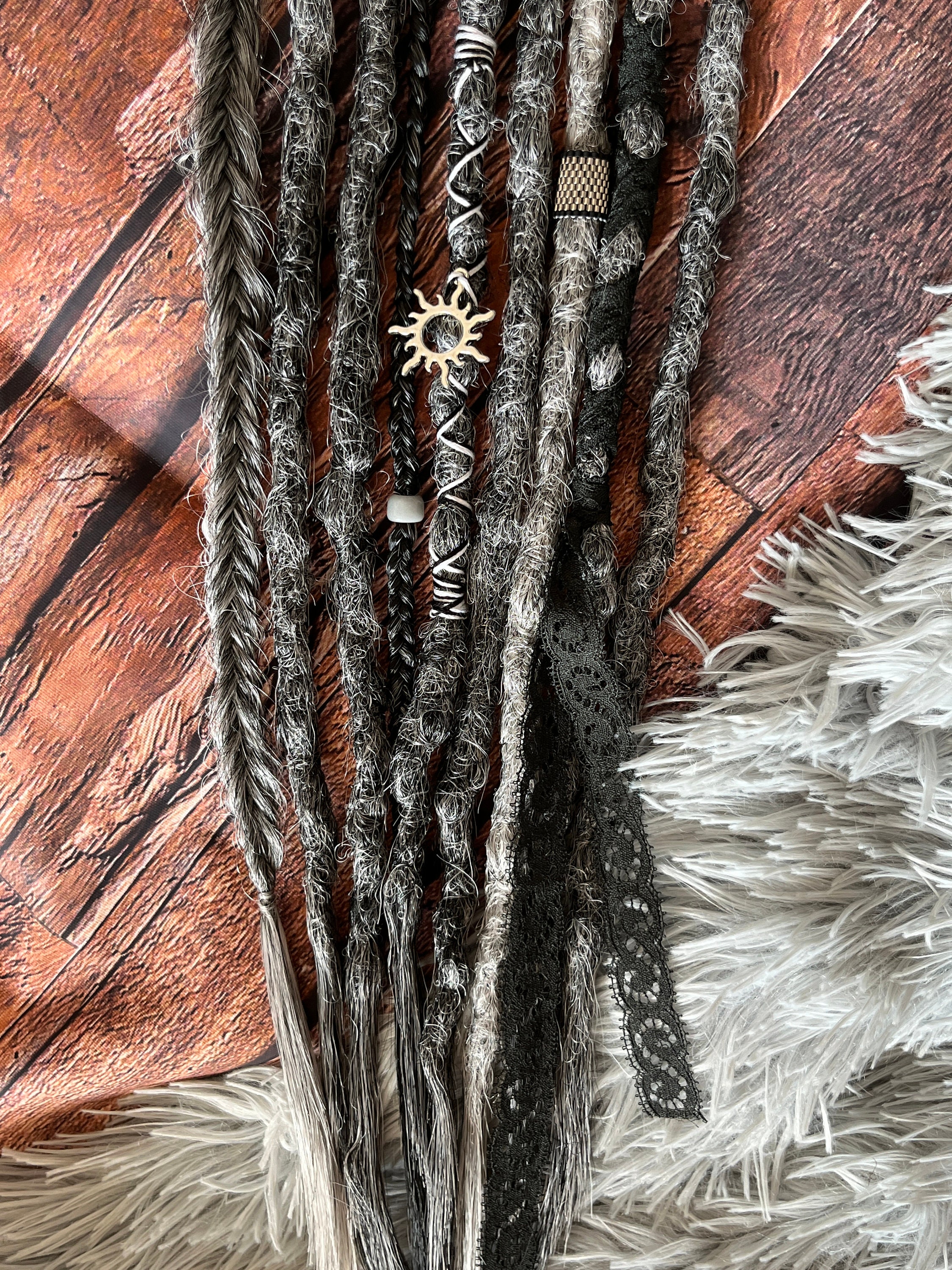 Dreadlocks Extention Dreads on Elastic Band Dreadlock Extension Silver Dreads Gray Dreads ...