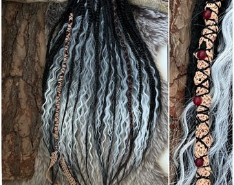 Synthetic curly dreadlocks Grey and white wavy hair Black crochet dreads extensions Viking locks