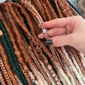 Boho dreadlocks Ginger synthetic dreads Double ended dreadlock Light orange to blonde ombré Dreadlock extensions Green dreads Full set image 11