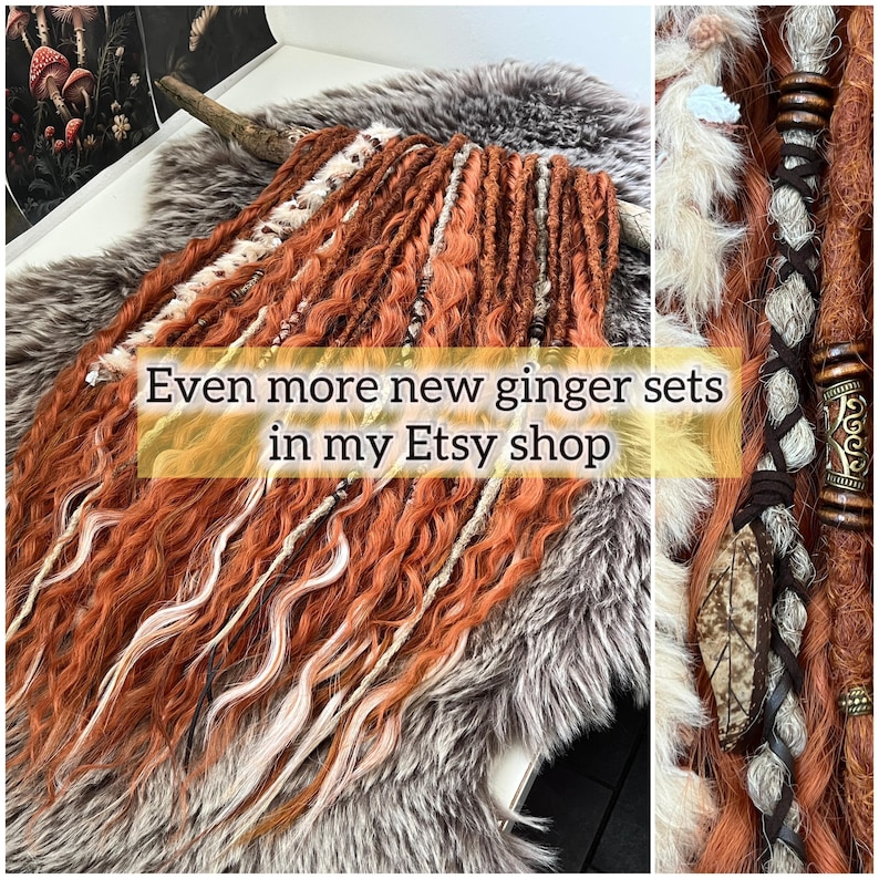 Boho dreadlocks Ginger synthetic dreads Double ended dreadlock Light orange to blonde ombré Dreadlock extensions Green dreads Full set image 6