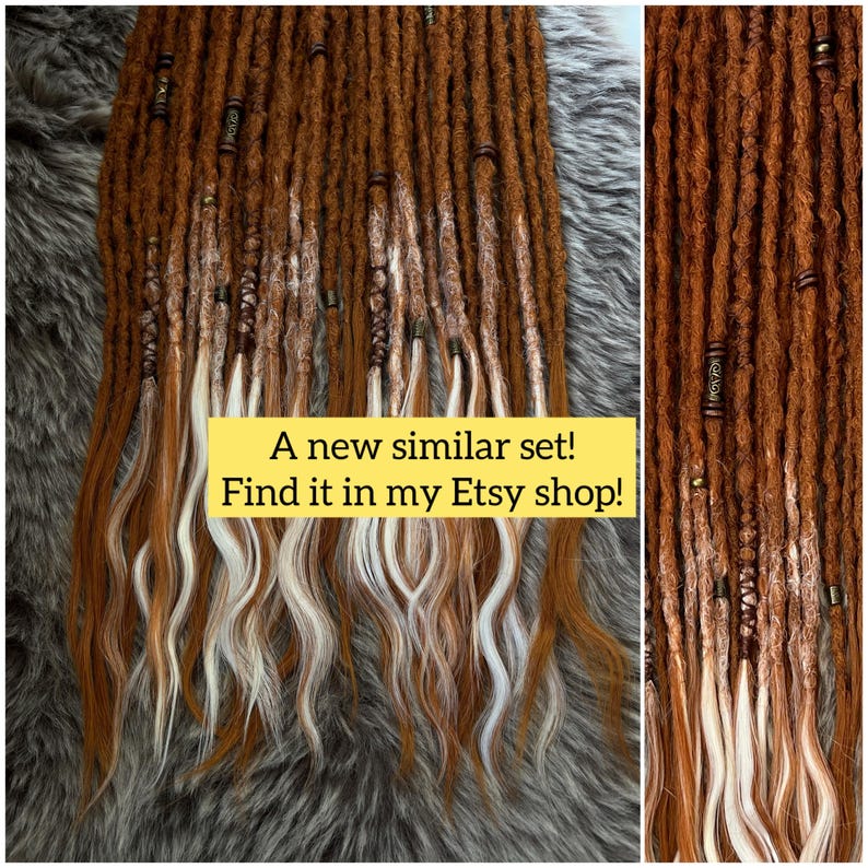 Boho dreadlocks Ginger synthetic dreads Double ended dreadlock Light orange to blonde ombré Dreadlock extensions Green dreads Full set image 15