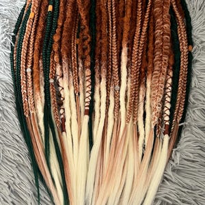 Boho dreadlocks Ginger synthetic dreads Double ended dreadlock Light orange to blonde ombré Dreadlock extensions Green dreads Full set image 14