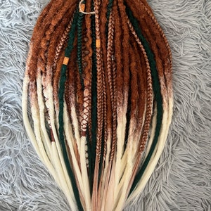Boho dreadlocks Ginger synthetic dreads Double ended dreadlock Light orange to blonde ombré Dreadlock extensions Green dreads Full set image 2
