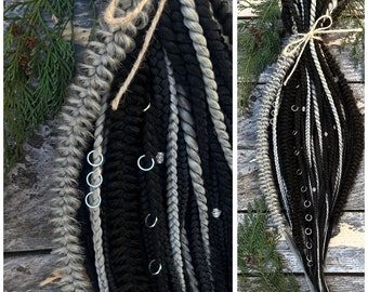Double ended black braids Full set Black boho braids Hair extensions Textured braids Synthetic classic braids Silver braids
