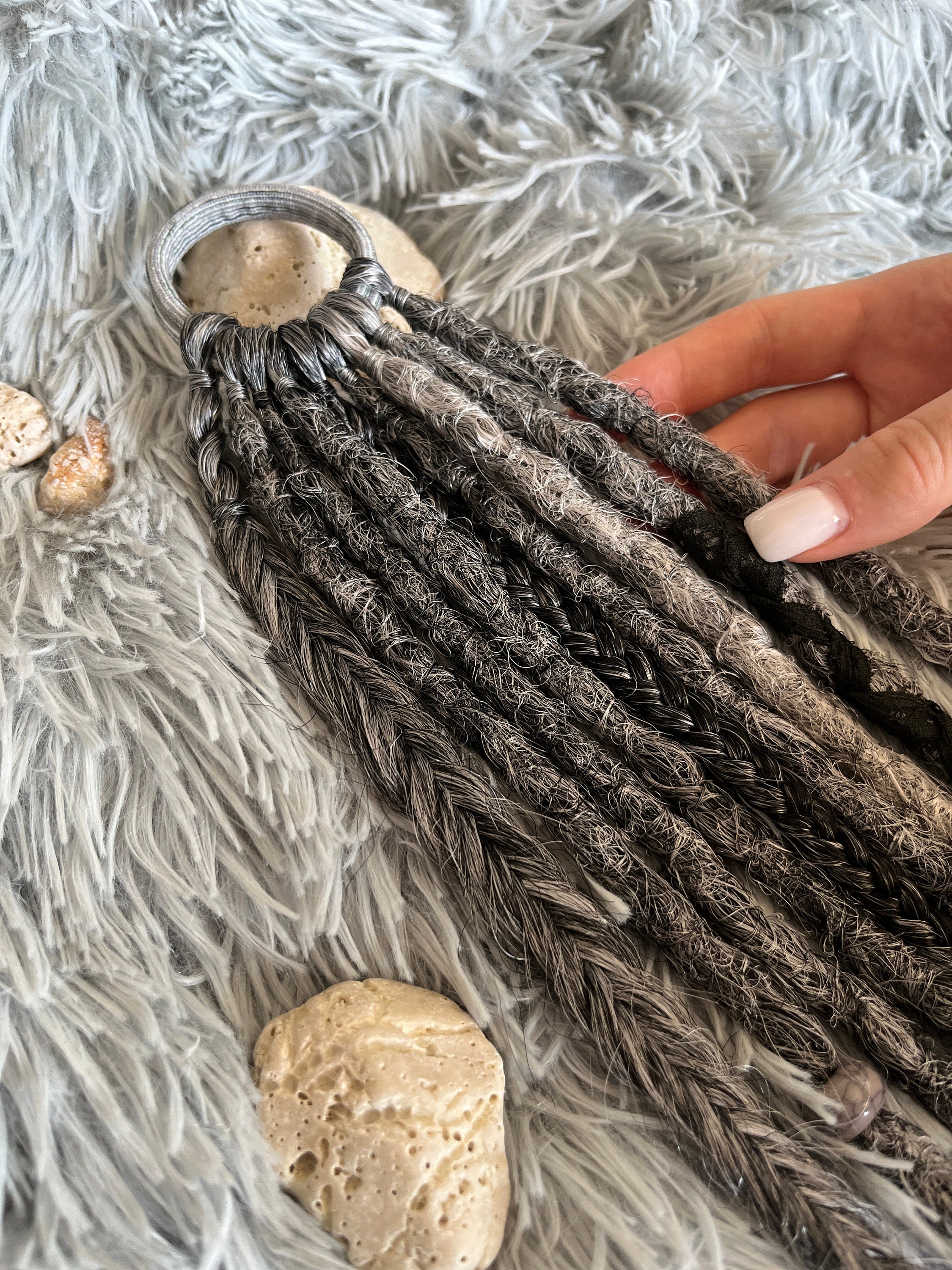 Dreadlocks Extention Dreads on Elastic Band Dreadlock Extension Silver Dreads Gray Dreads ...
