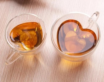 Taza de café y té de cristal con forma de corazón