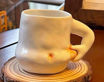 Taza de café de cerámica hecha a mano con forma de barriga, original (320 ml)
