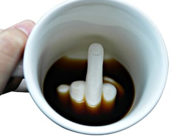 Taza personalizada con el dedo medio oculto, taza de café novedosa
