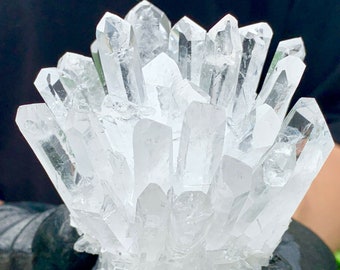 Cúmulo de cristal de cuarzo transparente, muestra mineral de 300-500 g