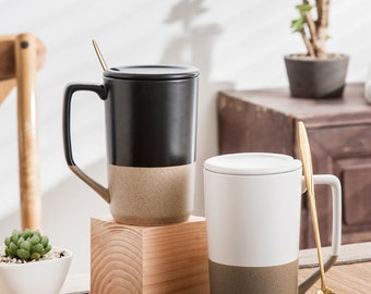 Taza de café grande - Taza de cerámica - Taza hecha a mano - Taza con relieve - Taza japonesa