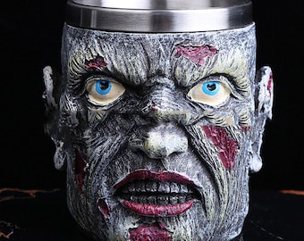 Jarra de cerveza con forma de calavera - Taza con calavera y tibias cruzadas - Taza de café - Taza del Día de Muertos - Tazas de café y cerveza