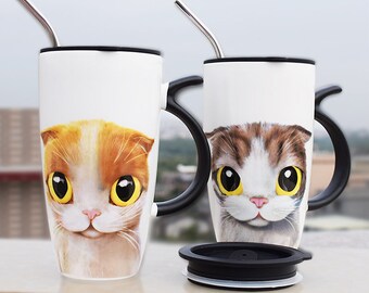 Taza de gato, taza de cerámica, taza de café, taza de café con gato, regalo para amantes de los gatos, taza de té, regalo de cumpleaños
