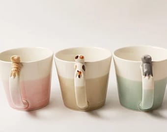 Taza de cerámica hecha a mano con forma de gato, taza de café kawaii, 8 oz