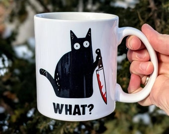 Divertida taza de café con gato negro asesino / Regalo de Halloween