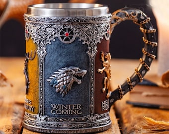 Jarra de cerveza de Juego de Tronos: jarra de acero inoxidable repujada hecha a mano
