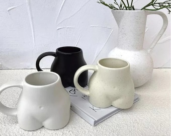 Taza de cerámica con forma femenina, arte corporal abstracto, taza de café única