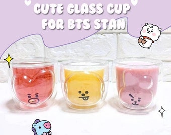 Vaso de cristal BT21: Personajes coreanos de K-Pop, de doble capa