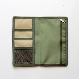 Travelers Notebook Insert Pocket with Zipper | TN Wallet Pouch | Multi-Pocket Journal Organizer | Passport, A6, Standard Size | MOSS LINEN